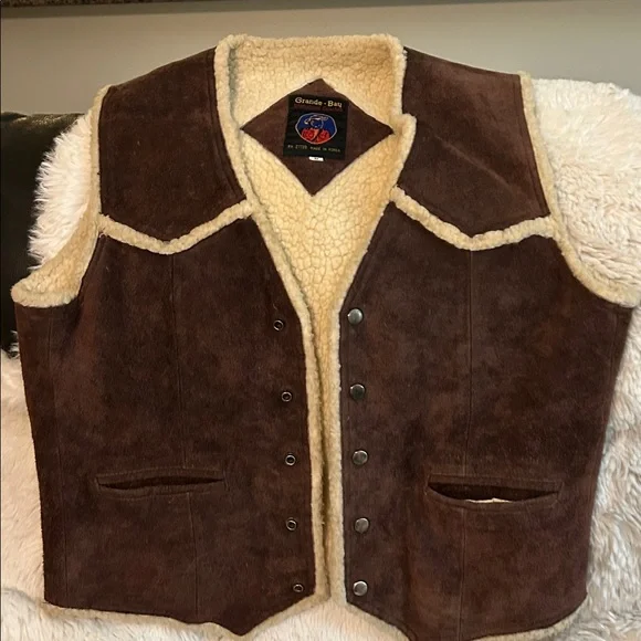 GRANDE BAY DARK BROWN GENUINE LEATHER SHEPA LINED HEAVY WESTERN VESTSZ M